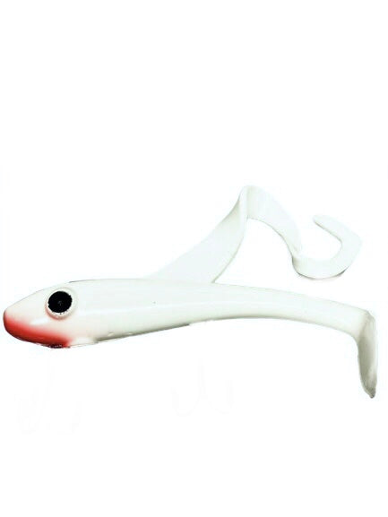 Restless Rider Musky Tackle rubber swim-bait. All White pattern